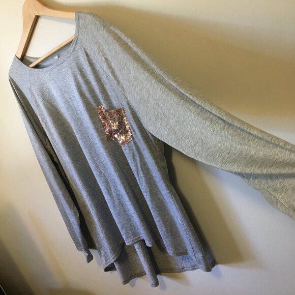 Heathered Grey Womens High Low Rose Gold Sequin Pocket Shirt 4X - Picture 6 of 15